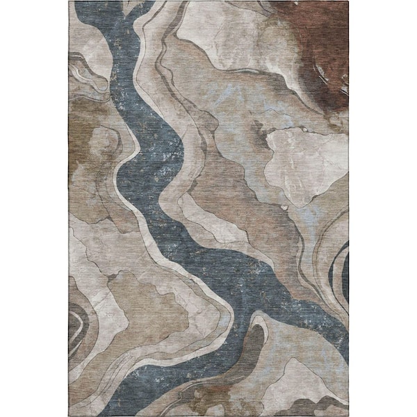 Mayfield Premium Machine Washable Abstract AMF2219 Beige 9 ft. x 12 ft. Area Rug
