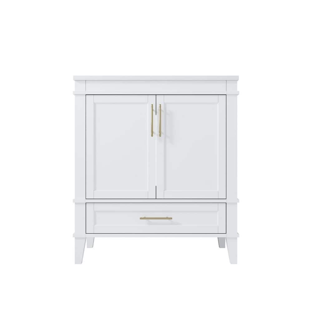 30 in. W Freestanding Single Sinks White Bath Vanity with White Ceramic Top and Bottom Drawer Unassembled price history on PriceWatchPro