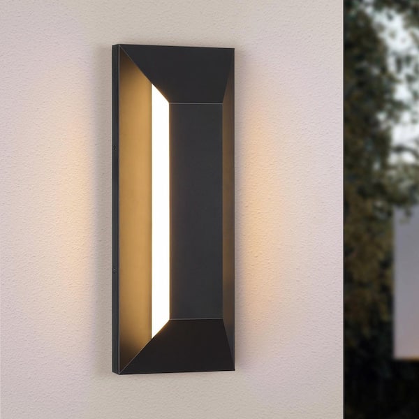 LamQee Black Integrated LED Outdoor Hardwired Wall Lantern Sconce with Frosted Glass Shade