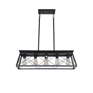 Farmhouse 5-Light Black Island Rectangular Chandelier for Kitchen, Living Room, Dining Room with No Bulbs Included
