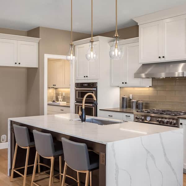 Modern Kitchen Island Teardrop Pendant Light 1-Light Brass Gold Dome Hanging Pendant Light with Clear Glass Shade
