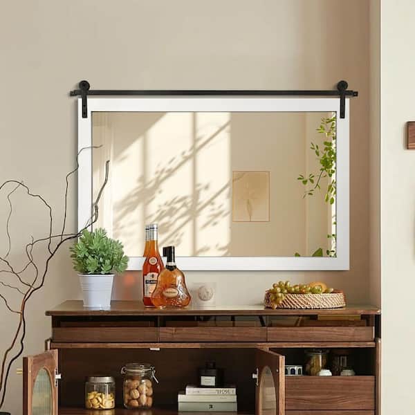 Hochwertiges 40 in. W. x 26 in. H White Rectangle Wood Framed Accent Wall Mirror