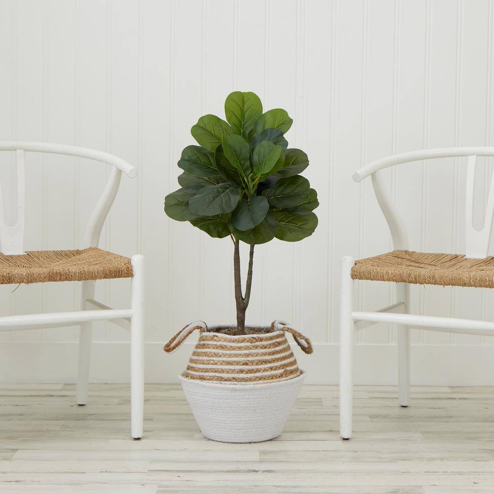 3 ft. Artificial Fiddle Leaf Fig Tree with Beige Cotton and Jute Basket