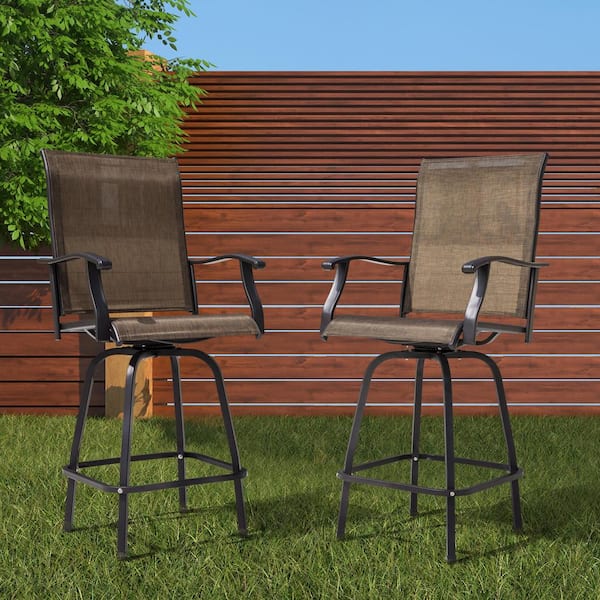 2-Piece Steel Outdoor Swivel High Bar Stools