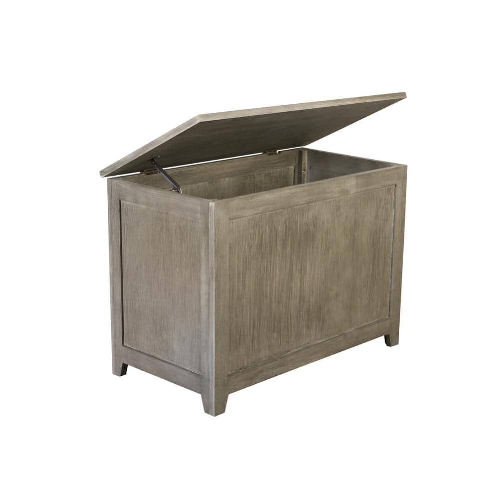 Brushed Gray Bamboo Storage Chest Bench with Safety Hinge