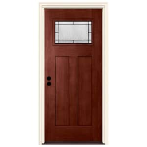 36 in. x 80 in. Right-Hand 1-Lite Craftsman Wendover Black Cherry Stained Fiberglass Prehung Front Door with Brickmould
