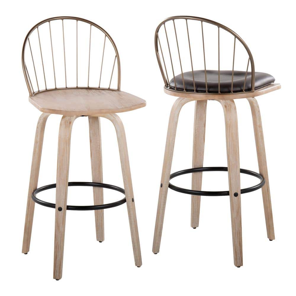 Riley 30" White Washed Wood and Copper Swivel Barstools