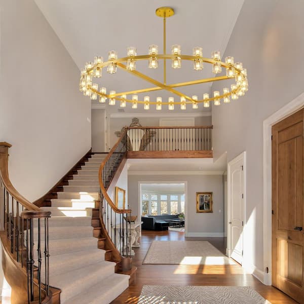 60 lights 61 in. Gold Wagon Wheel Chandelier, Crystal Round Chandelier for Dining Room, Living Room, Kitchen, Foyer