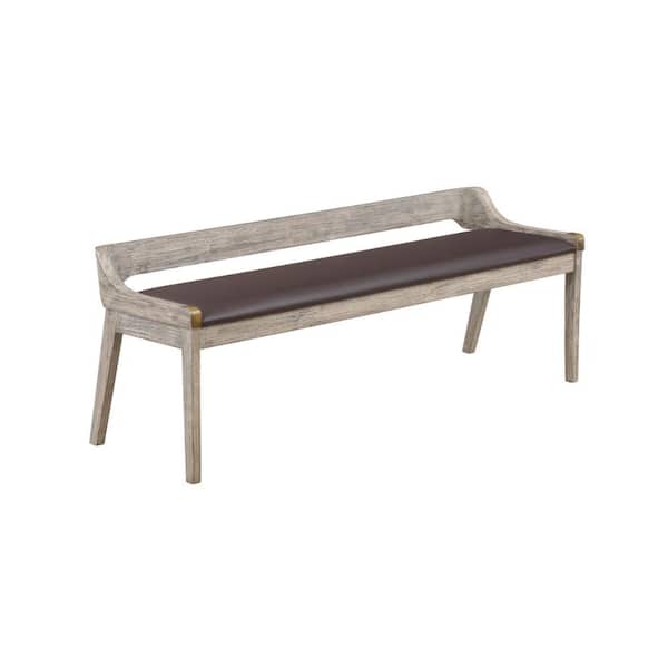Benjara 60 in. Gray and Brown Backless Bedroom Bench with Padded Seat and Curved Open Back
