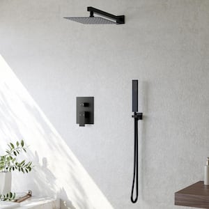 2-Spray Patterns with 10 in. Wall Mount Dual Shower Heads with Hand Shower in Brushed Gold (Valve Included)