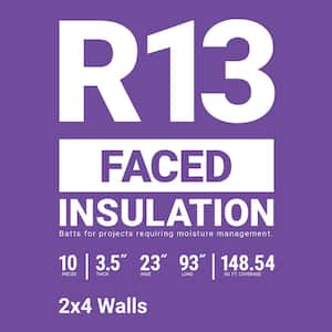 R-13 Kraft Faced Fiberglass Insulation Batt 23 in. x 93 in. (10-Bags)