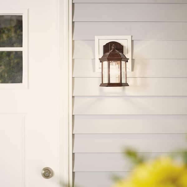 Barrie 10.25 in. 1-Light Tannery Bronze Outdoor Hardwired Wall Lantern Sconce with No Bulbs Included (1-Pack)