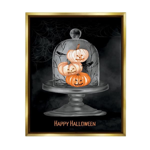 Stupell Industries Halloween Pumpkins and Crows by Amy Hall 1 Piece Floater Frame Graphic Print Typography Poster Art Print 21 in. x 17 in.