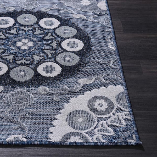 Bloom Navy Blue 10 ft. x 14 ft. Bohemian Medallion Floral Indoor/Outdoor Area Rug