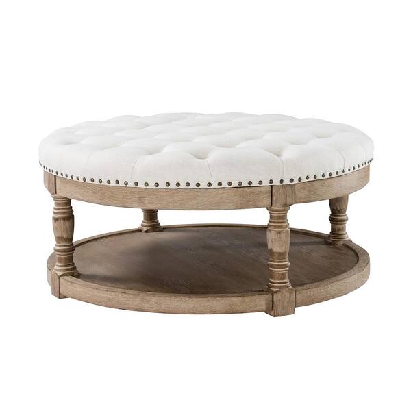 round cocktail ottoman with shelf