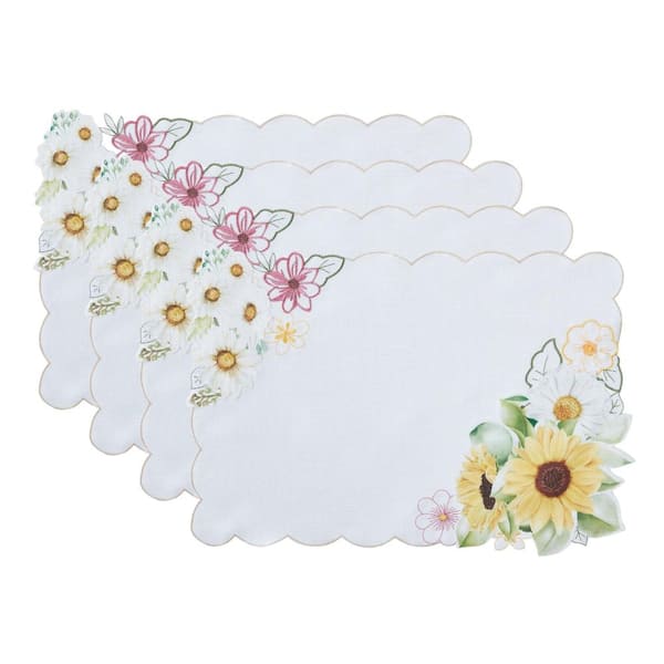 Threadmade Home Sunflower and Daisies Placemats, Set of 4, Multicolor - 13"W x 19"L