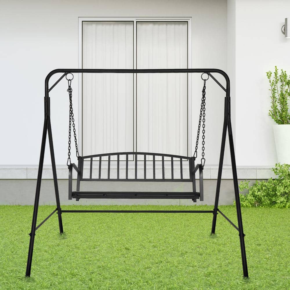 Black Powder-Coated Metal Outdoor Swing Stand Frame