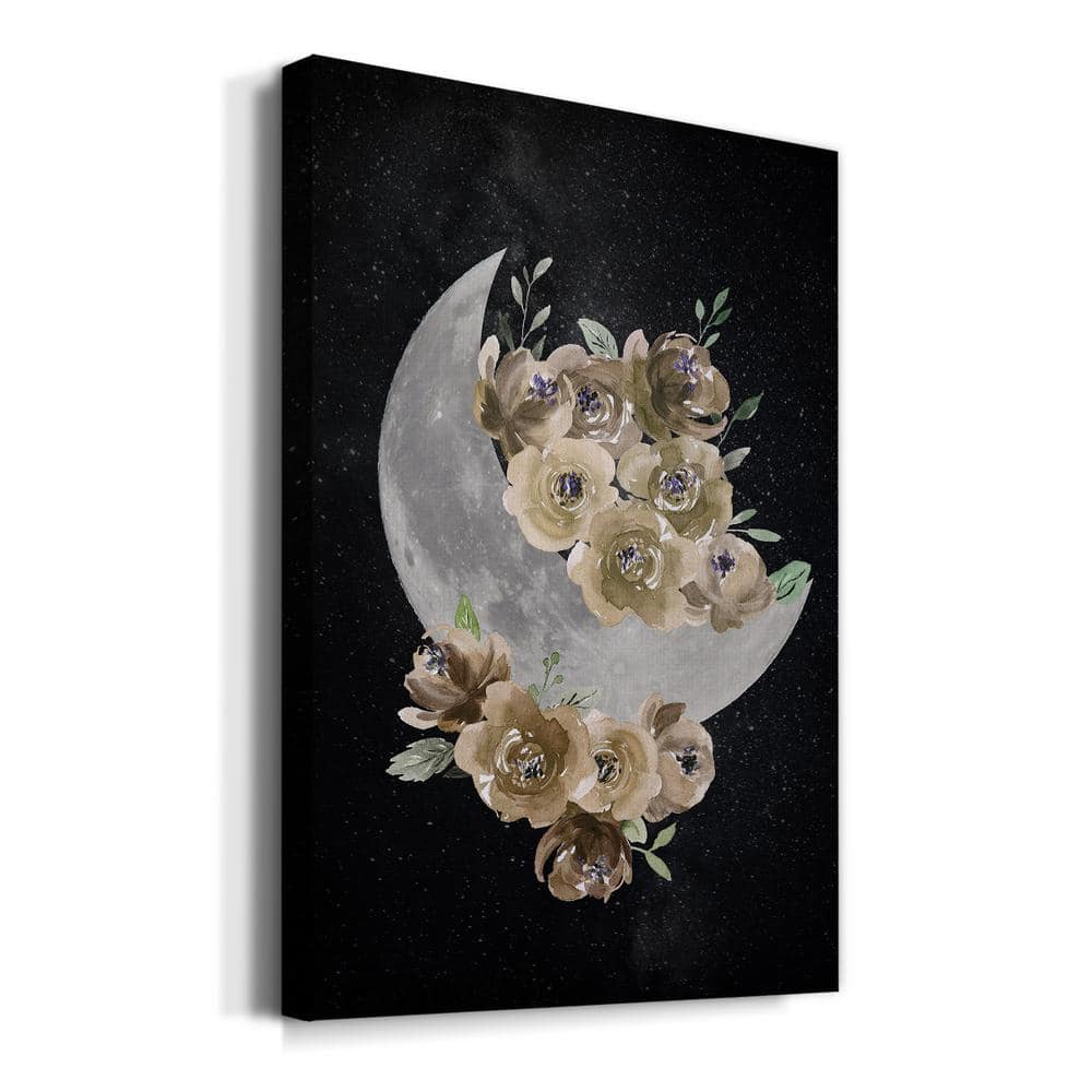 Bohemian Moon Beige and Black Floral Canvas Art