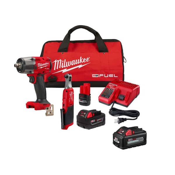 M18 FUEL 18V Cordless Mid Torque 1/2 in. Impact Wrench w/ M12 FUEL 3/8 in. Ratchet Combo Kit w/ 6.0 Battery