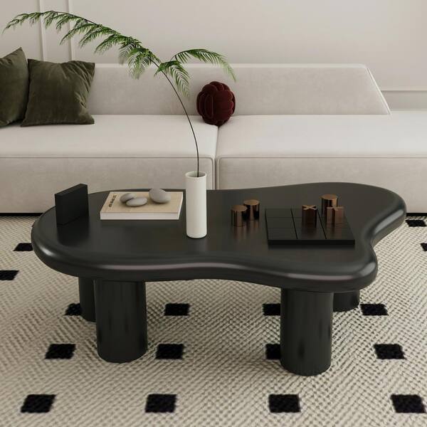 47 in. Black Kidney-Shaped Cloud Wood Coffee Table Modern