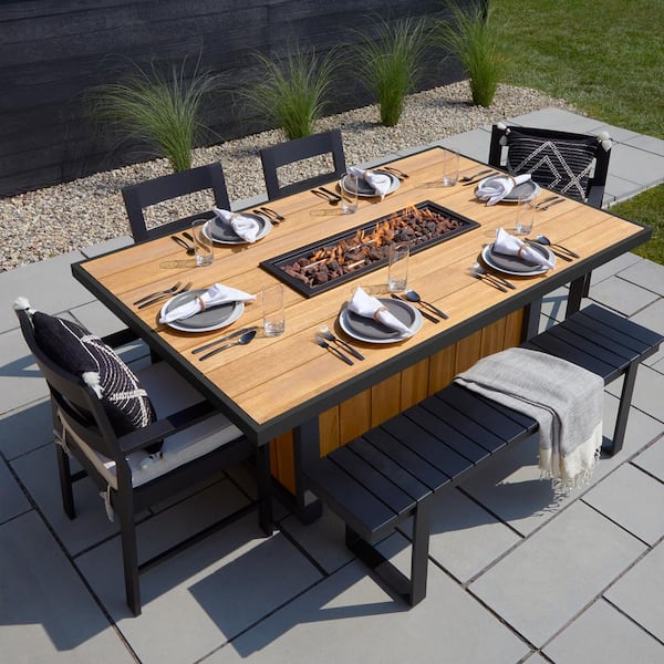 Real Flame Bodhi 73 in. Teak Propane Dining Fire Pit Table