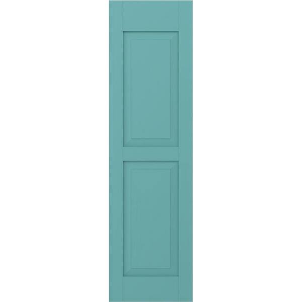 Ekena Millwork 12-in W x 69-in H Americraft Two Equal Raised Panel Exterior Real Wood Shutters (Per Pair), Pure Turquoise