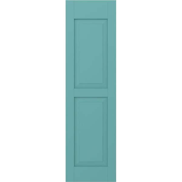 Ekena Millwork 18 in. W x 44 in. H Americraft 2-Equal Raised Panel Exterior Real Wood Shutters Pair in Pure Turquoise