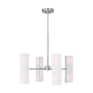 Capalino 8-Light Brushed Steel Medium Chandelier with White Linen Fabric Shades