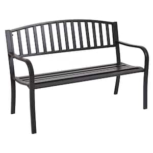 50 in. Metal Outdoor Bench Patio Loveseats for Park, Porch, Lawn, Yard in Black