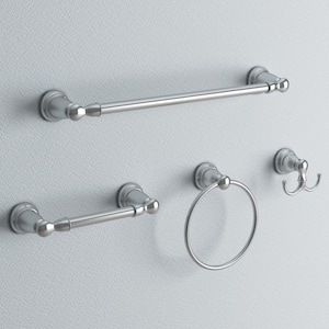 Banbury 4-Piece Bath Hardware Set with 18 in. Towel Bar, Paper Holder, Towel Ring, and Robe Hook in Chrome
