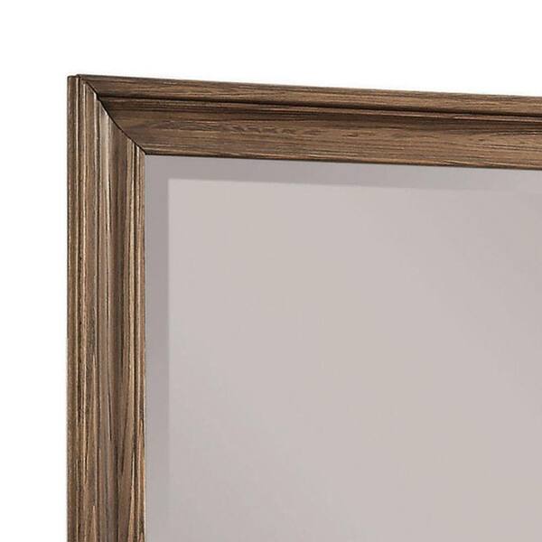 Benjara Transitional Style Mirror with Raised Wooden Frame Brown and Silver Benjara Transitional Style Mirror with Raised Wooden Frame Brown and Silver