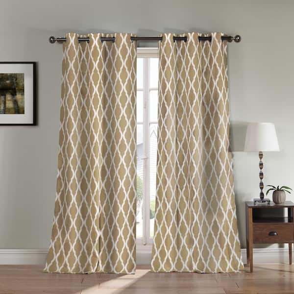 Duck River Taupe Trellis Thermal Blackout Curtain - 38 in. W x 84 in. L (Set of 2)