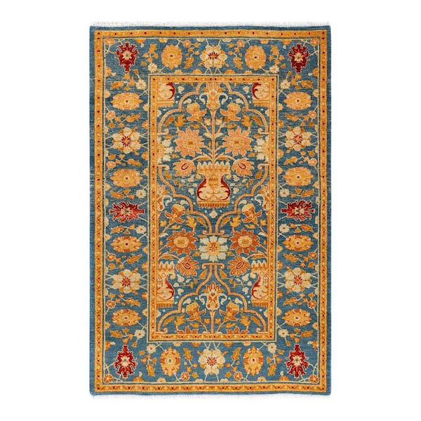 Solo Rugs Blue 3 ft. 2 in. x 4 ft. 10 in. Ottoman One-of-a-Kind Hand-Knotted Area Rug