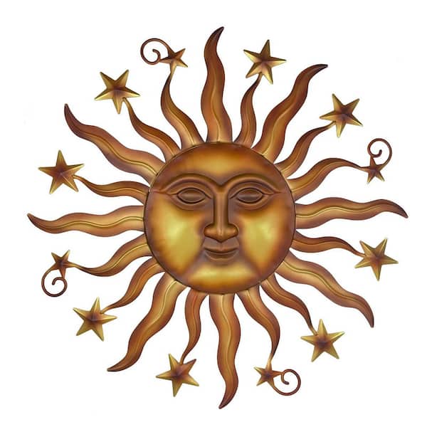 24 in. Sun Metal Wall Sculpture 3D Sun Face Metal