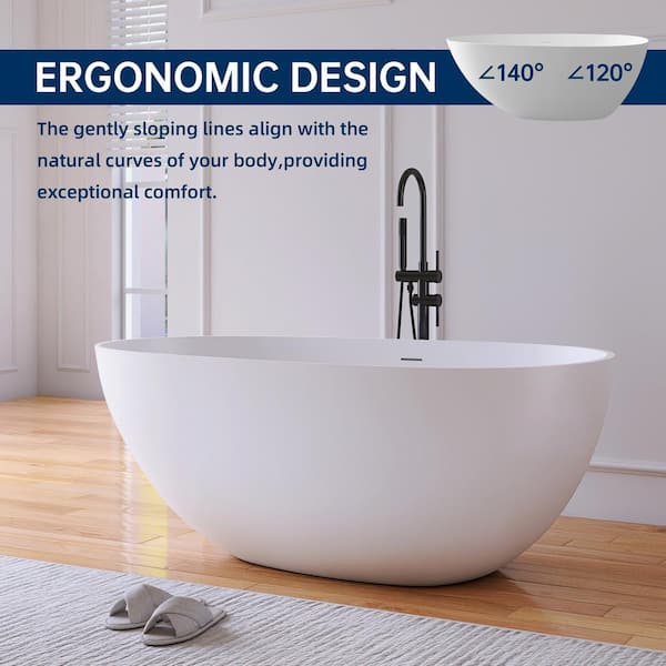 Luna 59 in. Stone Resin Solid Surface Matte Flatbottom Freestanding Bathtub in White