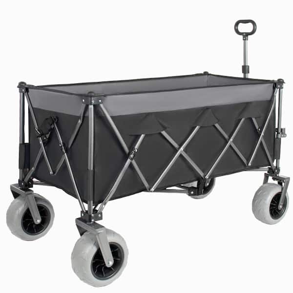52 in. Black and Gray Heavy-Duty Folding Wagon, 560lbs All-Terrain Wheels with Brakes and Steel Frame for Beach Garden