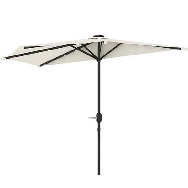 8.5 ft. Metal Market Small Vented Half Patio Umbrella in Cream White with Crank, 8 Ribs