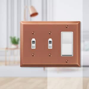 Metallic 3 Gang 2-Toggle and 1-Rocker Steel Wall Plate - Antique Copper