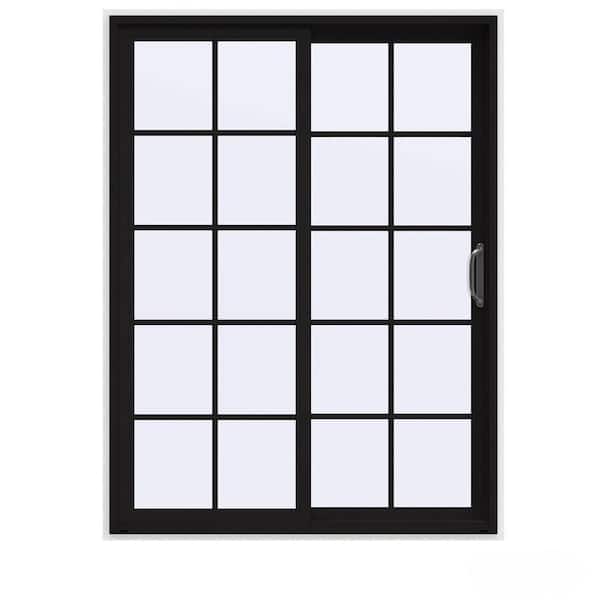 60 in. x 80 in. V-4500 Contemporary Black FiniShield Vinyl Right-Hand 10 Lite Sliding Patio Door w/White Interior