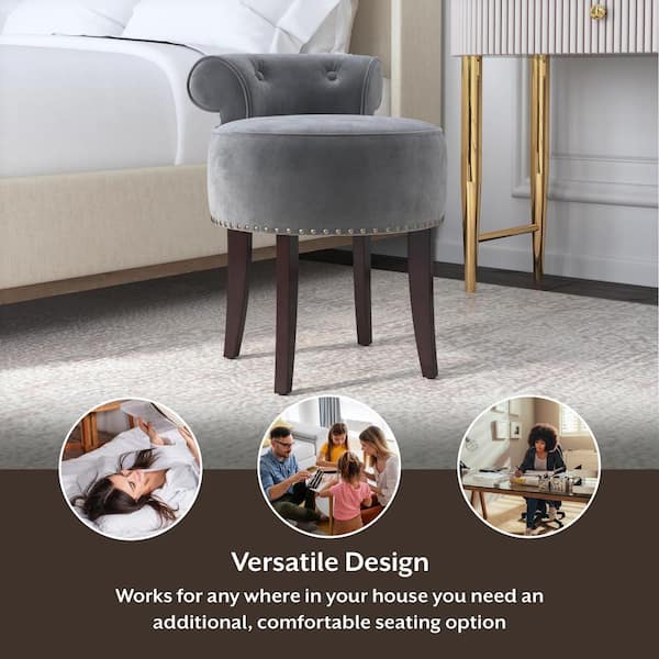 Hillsdale Furniture Lena Upholstered Vanity Stool, Steel Gray Velvet 51083  - The Home Depot