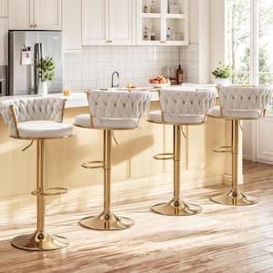 Adjustable Barstools Set, Counter Height Stools with Back and Arm, Velvet Woven Kitchen Island Stools, White Set of 4