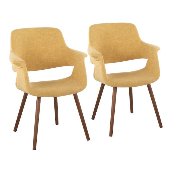 Lumisource Vintage Flair Yellow Fabric and Walnut Wood Arm Chair (Set of 2)