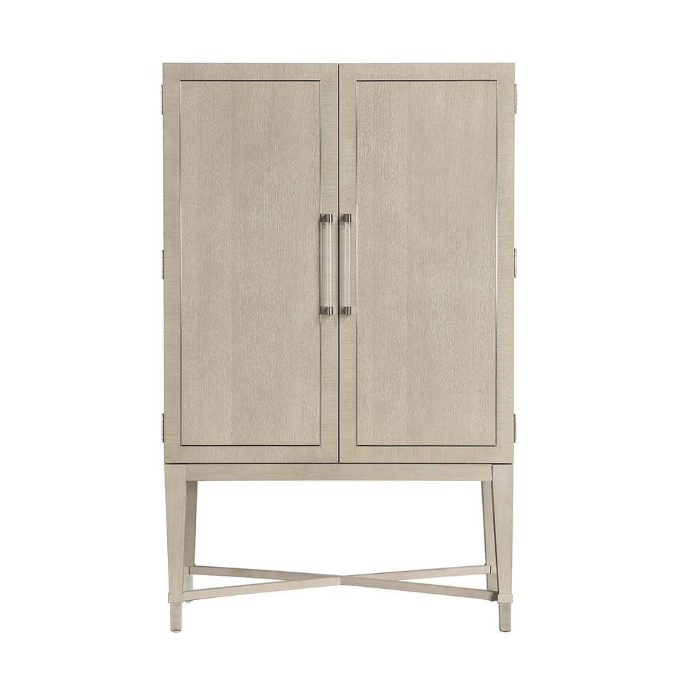 Light Oak and Glass Bar Cabinet with Adjustable Shelves