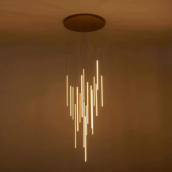 18-Light LED Gold Modern Adjustable Staircase High Ceiling Chandelier for Foyer Entryway Dining Room