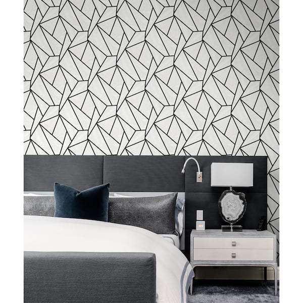 Ebony and Morning Fog Vector Geo Vinyl Peel and Stick Wallpaper Roll (31.35 sq. ft.)