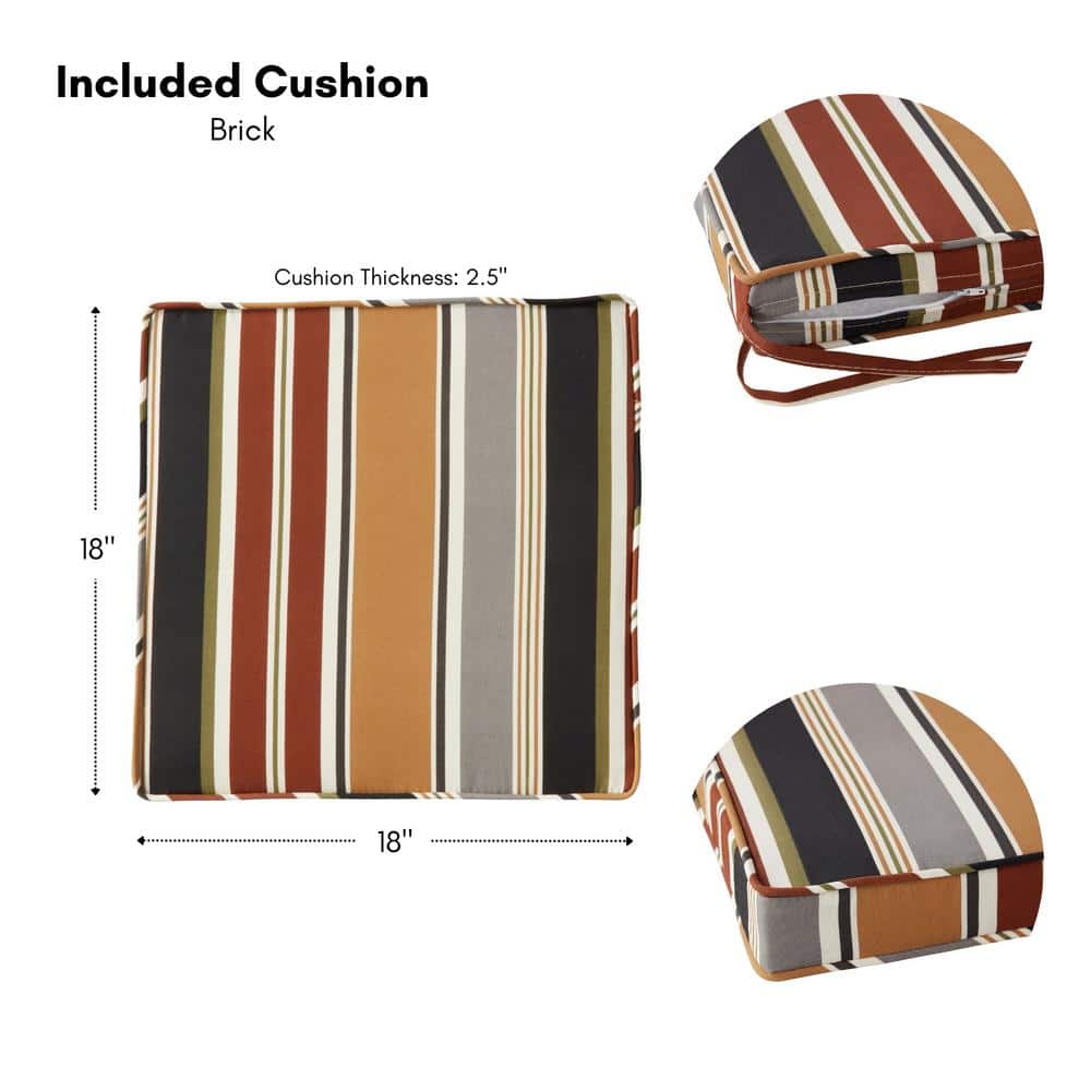 Outdoor Brown PE Wicker Foldable Reclining Chair with Brick Stripe Cushion