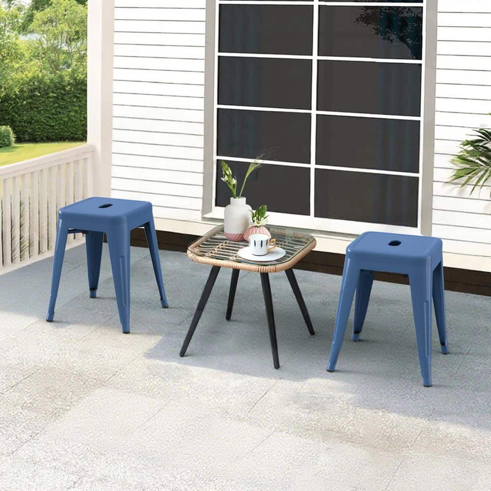 MFD LIVING Industrial 18in. H Deep Blue Backless Stackable Metal Frame ...