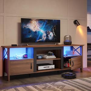 63 in. Walnut TV Stand FIts TV's Up to 70 in. LED Entertainment Center with Adjustable Shelve and Cabinet 2