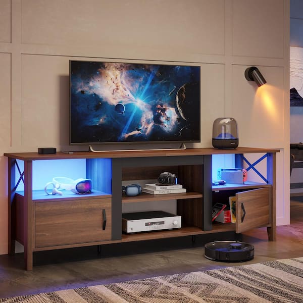 63 in. Walnut TV Stand FIts TV's Up to 70 in. LED Entertainment Center with Adjustable Shelve and Cabinet