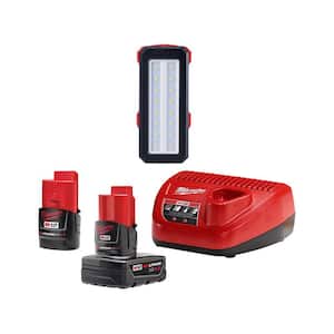 M12 12-Volt Lithium-Ion 4.0 Ah and 2.0 Ah Battery Packs and Charger Starter Kit w/ 700 Lumens Flood Light